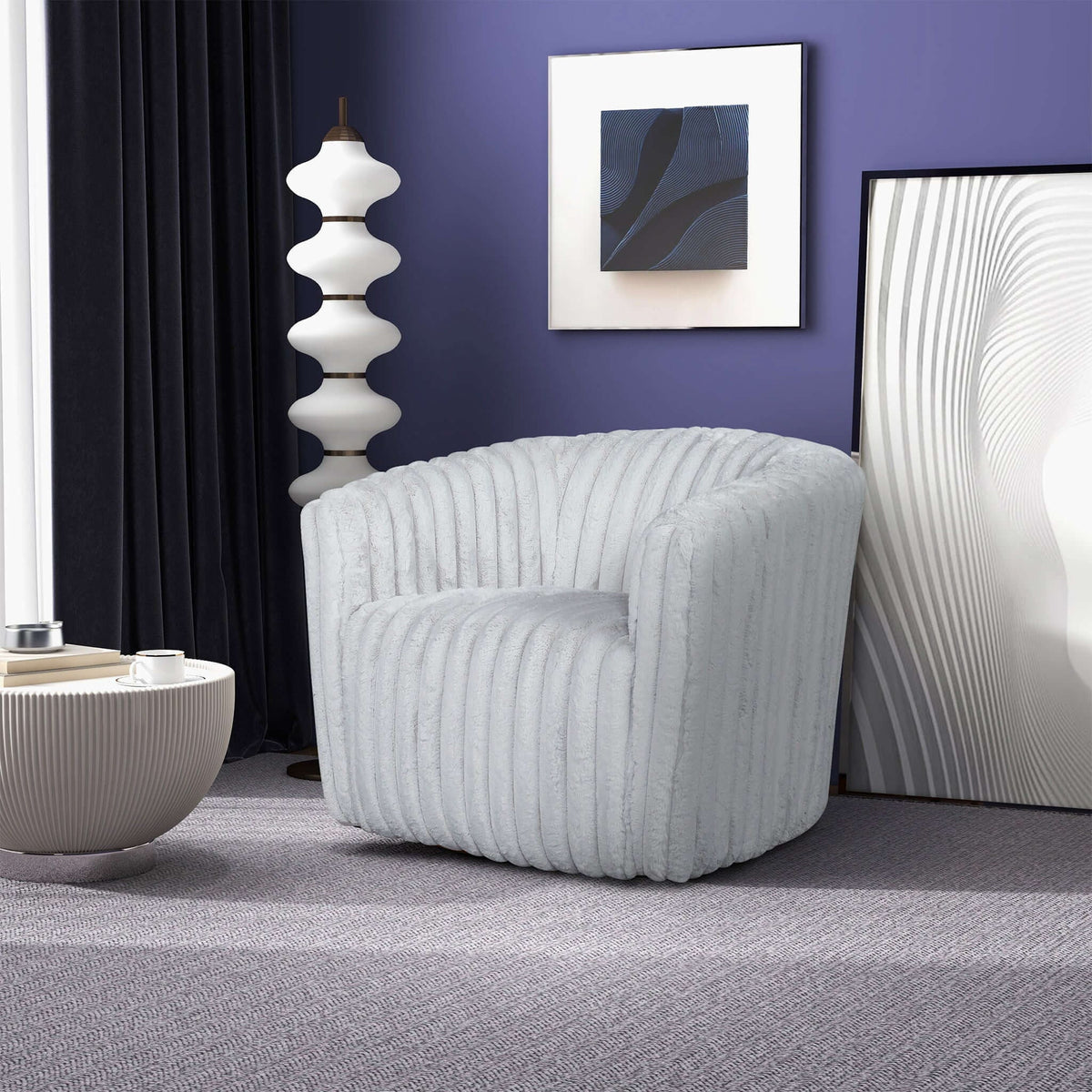 Modern Comfort Swivel Chair with Channel-Tufted Design - White or Gray