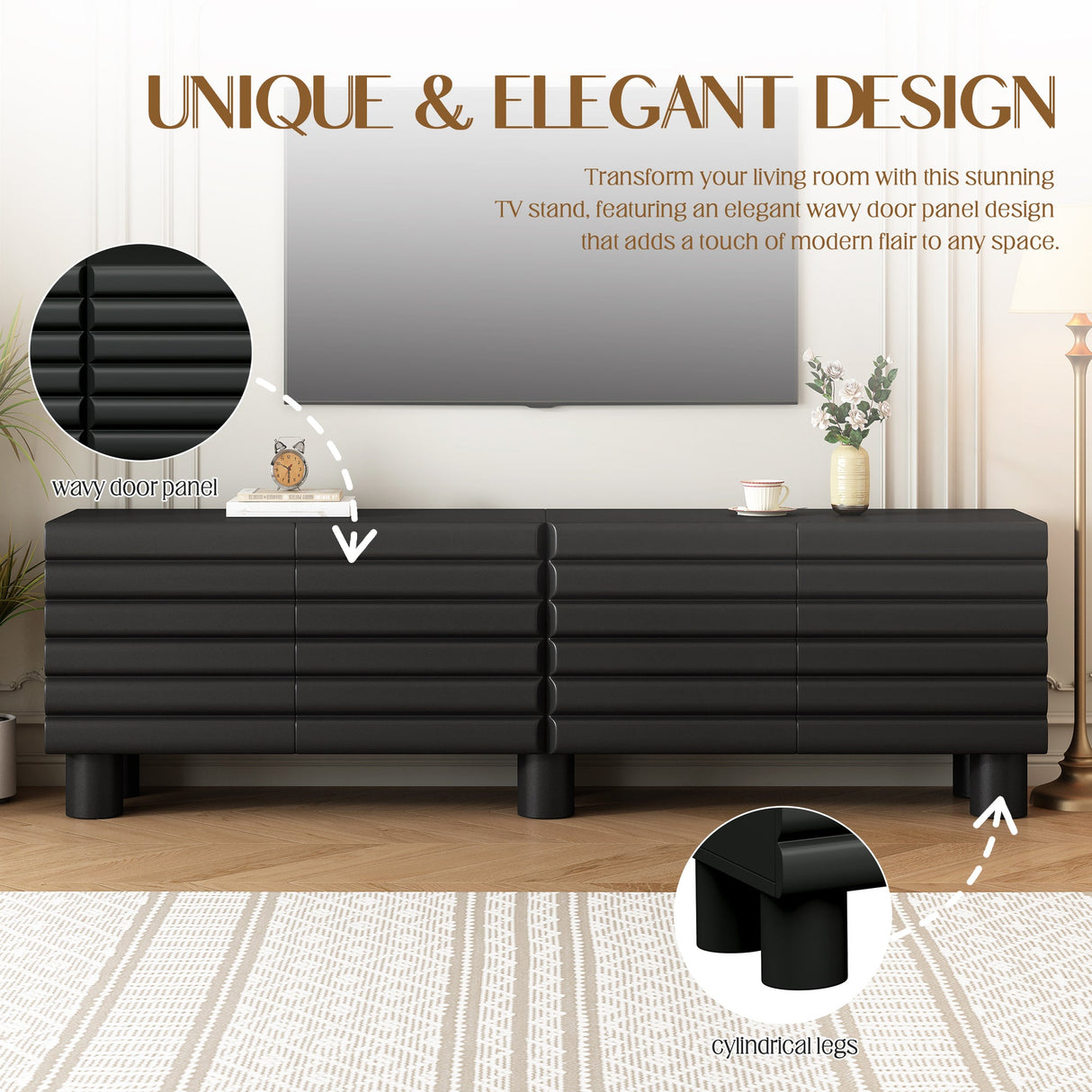 Stylish Thick Wavy Door TV Cabinet with Adjustable Shelves
