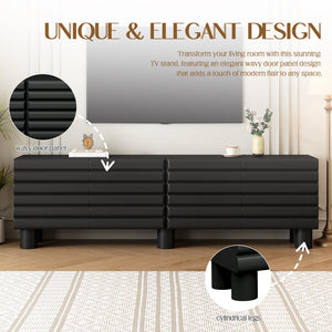 Stylish Thick Wavy Door TV Cabinet with Adjustable Shelves