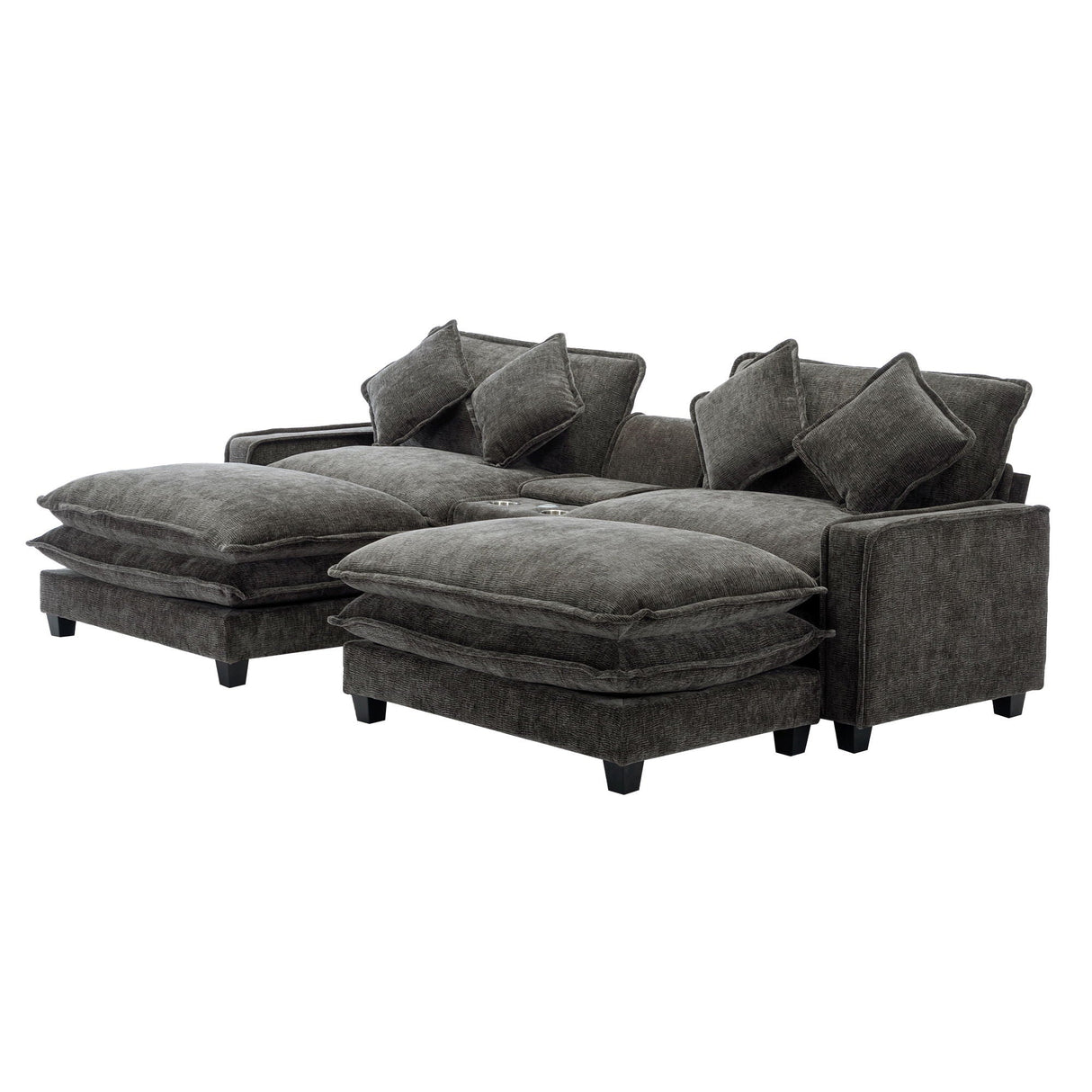 Modern Sectional Sofa With Removable Ottomans, USB Ports