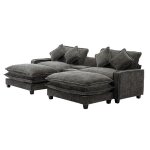 Modern Sectional Sofa With Removable Ottomans, USB Ports