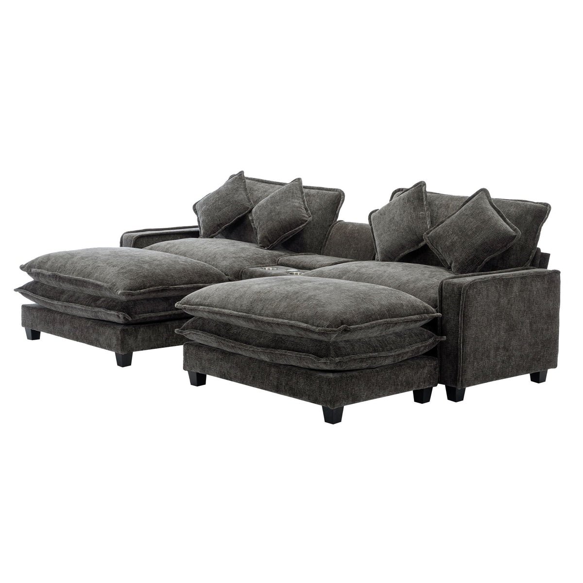 Modern Sectional Sofa With Removable Ottomans, USB Ports