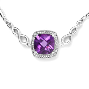 .925 Sterling Silver 10mm Cushion Cut Amethyst Gemstone and Diamond Accent Lariat 4â€-10â€ Adjustable Bolo Bracelet (H-I Color, SI1-SI2 Clarity)