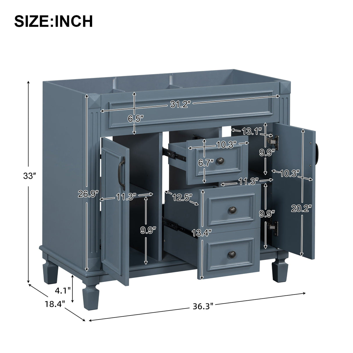 Bathroom Vanity Cabinet With 2 Soft Closing Doors And 2 Drawers
