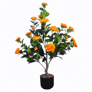 2 Pack Artificial Camellia Trees with Orange Flowers