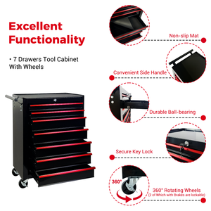 Rolling Metal Tool Chest with 7 Drawers - Black