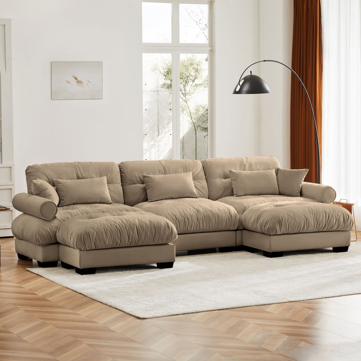 Oversized Modular Sectional Sofa with Movable Ottoman - Fabric, Multiple Colors