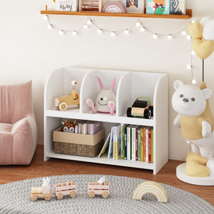 White Bookcase with 4 Compartments - Storage Shelf for Toys and Books