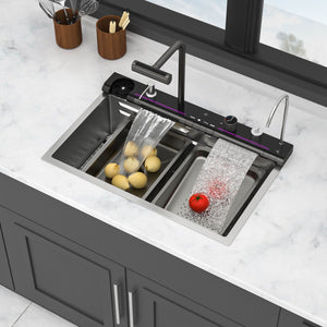 30" Single Bowl Kitchen Sink With Smart LED Faucet