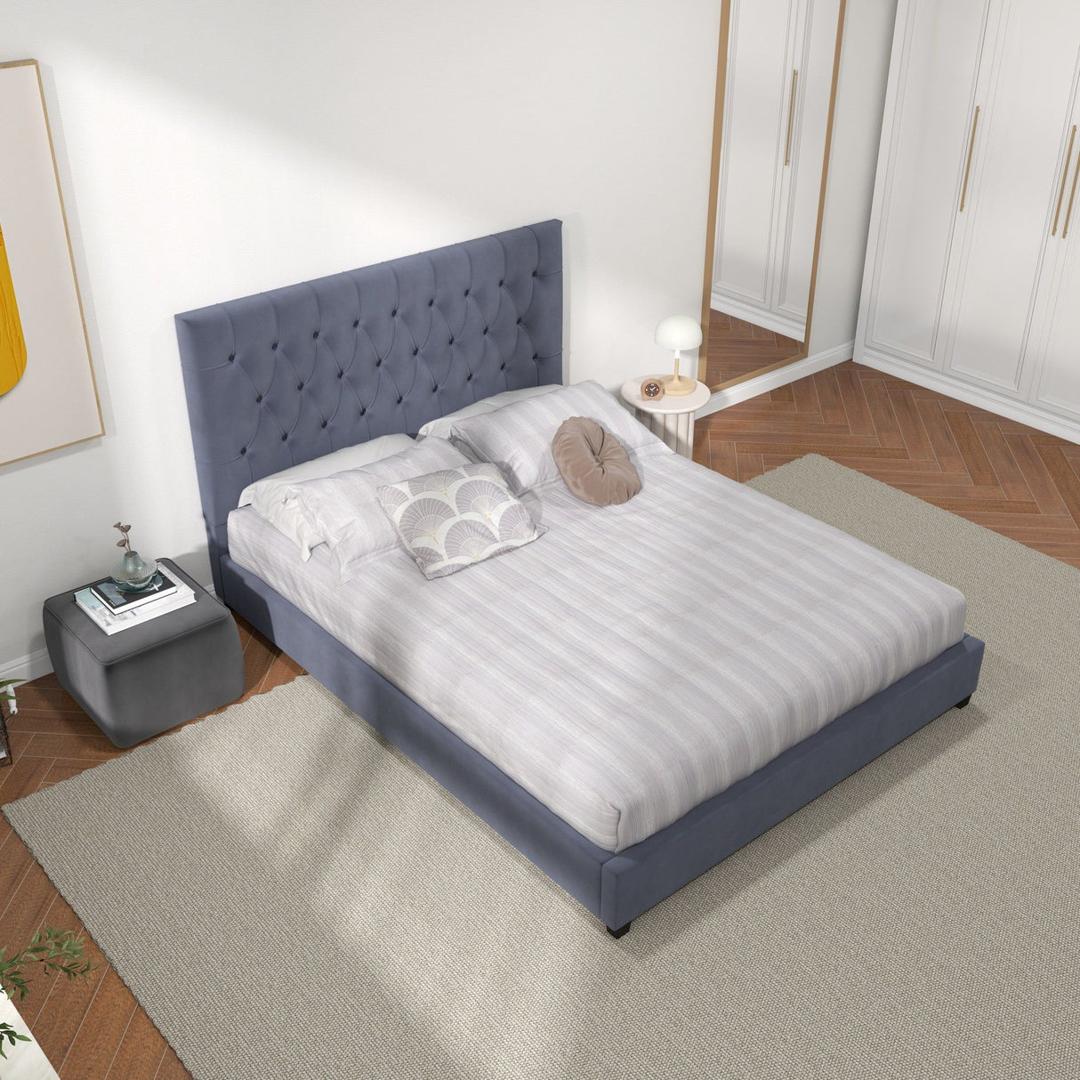 Donald - Mid-Century Modern Upholstered Platform Bed