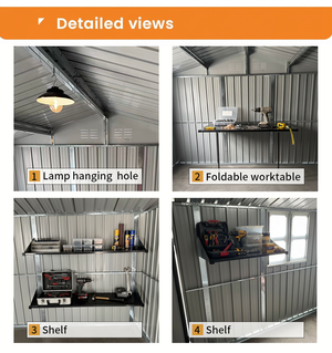 12x10 Ft Metal Garden Shed with Apex Roof and Shelving - Grey