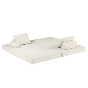 Convertible Fabric Futon Sofa Bed with Tumbler Backrests and Pillows - Gray or Beige