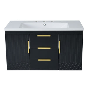Wall Mounted Bathroom Vanity with Resin Sink - Black or White