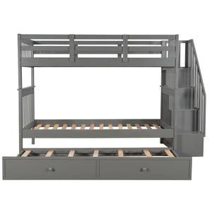 Stairway Bunk Bed With Storage And Guard Rail For Bedroom