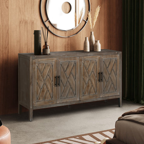 60 inches modern farmhouse accent cabinet with 4 doors (antique brown)
