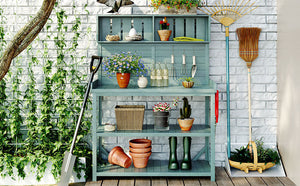 TOPMAX 65' Large Wooden Farmhouse Rustic Outdoor Potting Bench Table