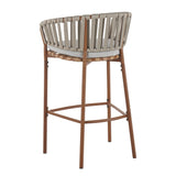 Lodi Outdoor Metal Rope Barstool with Teak Finished Frame and Beige Cushion - Set of 2