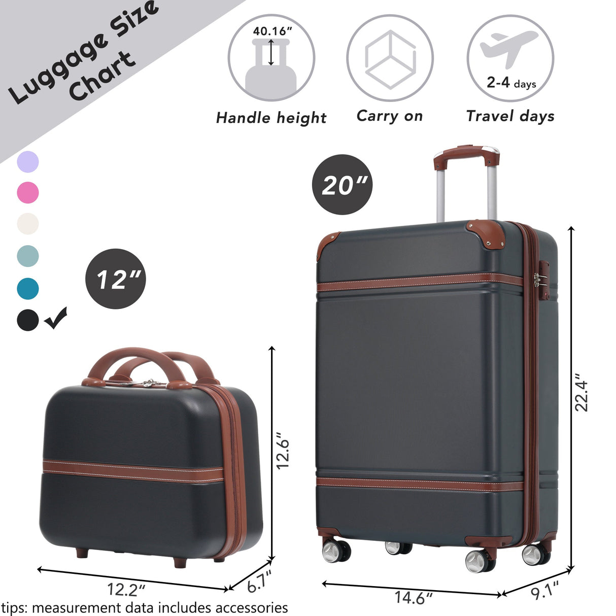 20 in hard side 2 piece lightweight suitcase set with spinner wheels