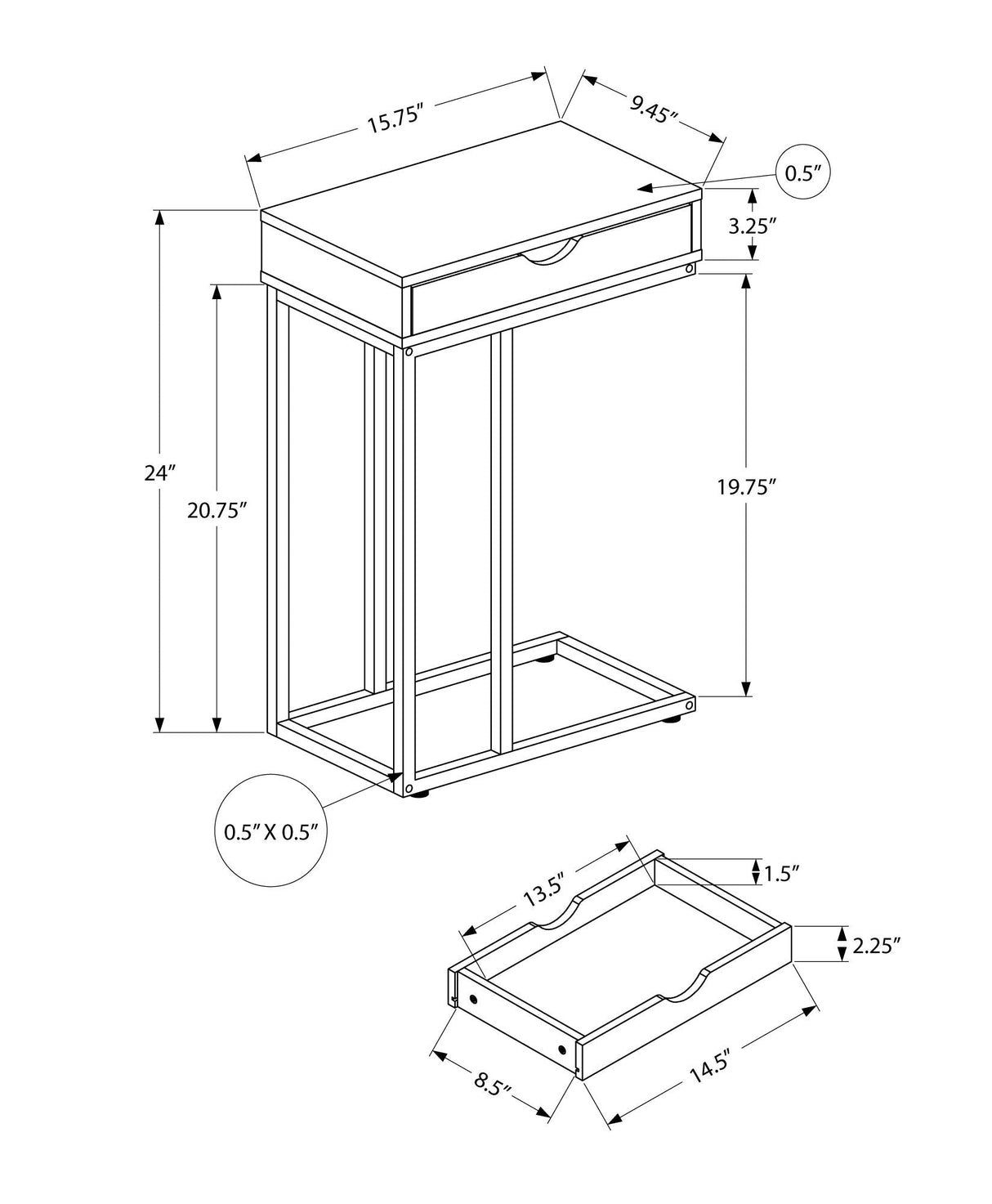 Accent Table, C-Shaped Contemporary & Modern Versatile Design