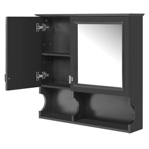 Wall Mounted Mirror Medicine Cabinet with Soft-Close Doors and Open Shelves - Black or White