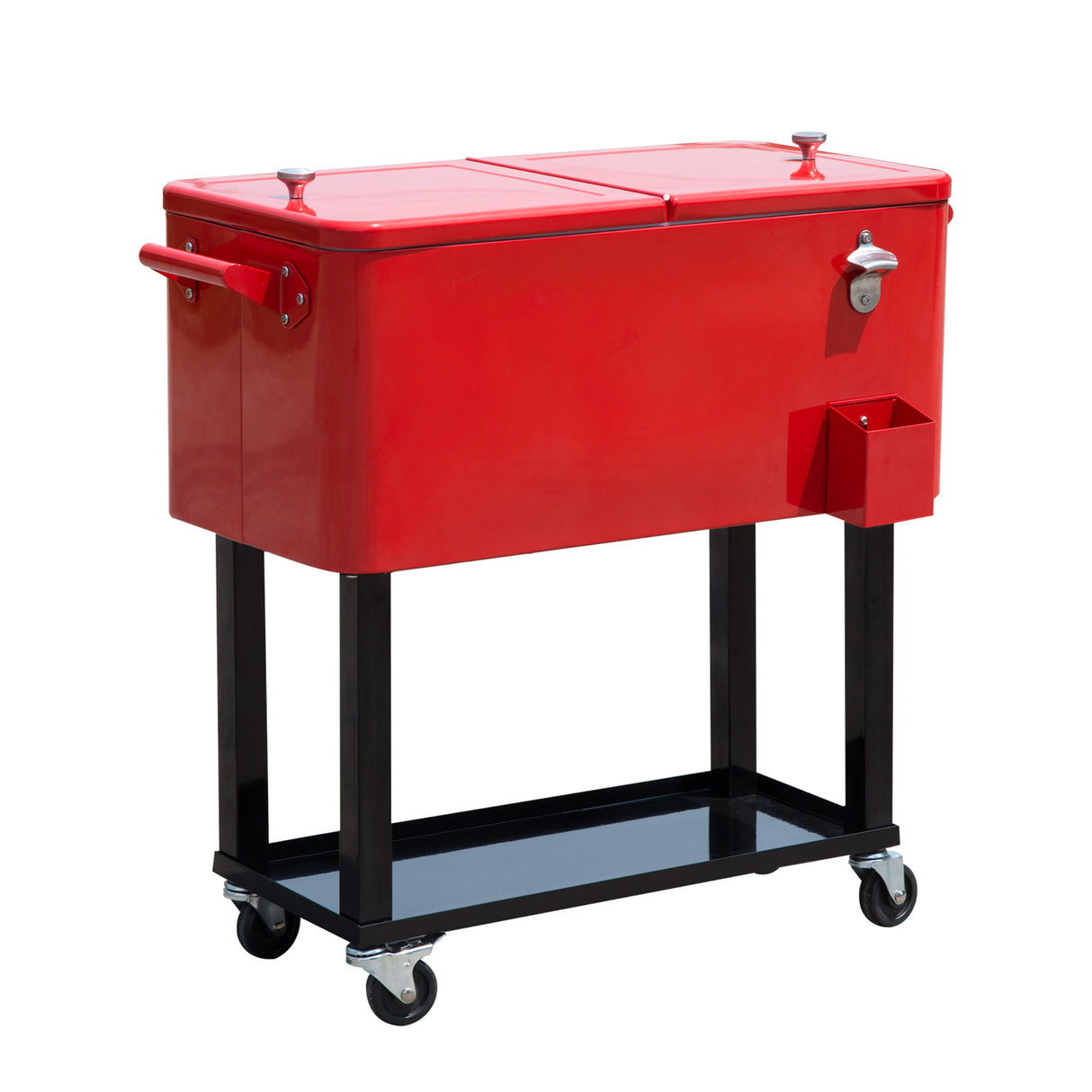 80 qt rolling cooling bins ice chest on wheels outdoor stand up drink cooler cart, red