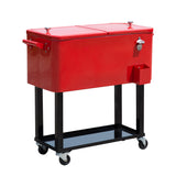 80 qt rolling cooling bins ice chest on wheels outdoor stand up drink cooler cart, red