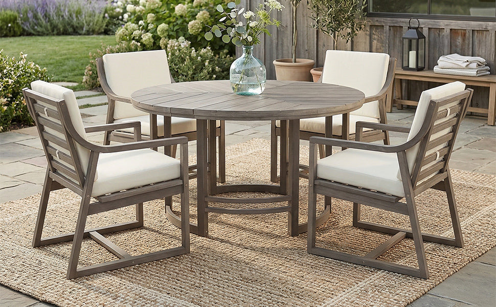 Outdoor Dining Set 5-Piece Patio Table and Chairs Set with Umbrella Hole