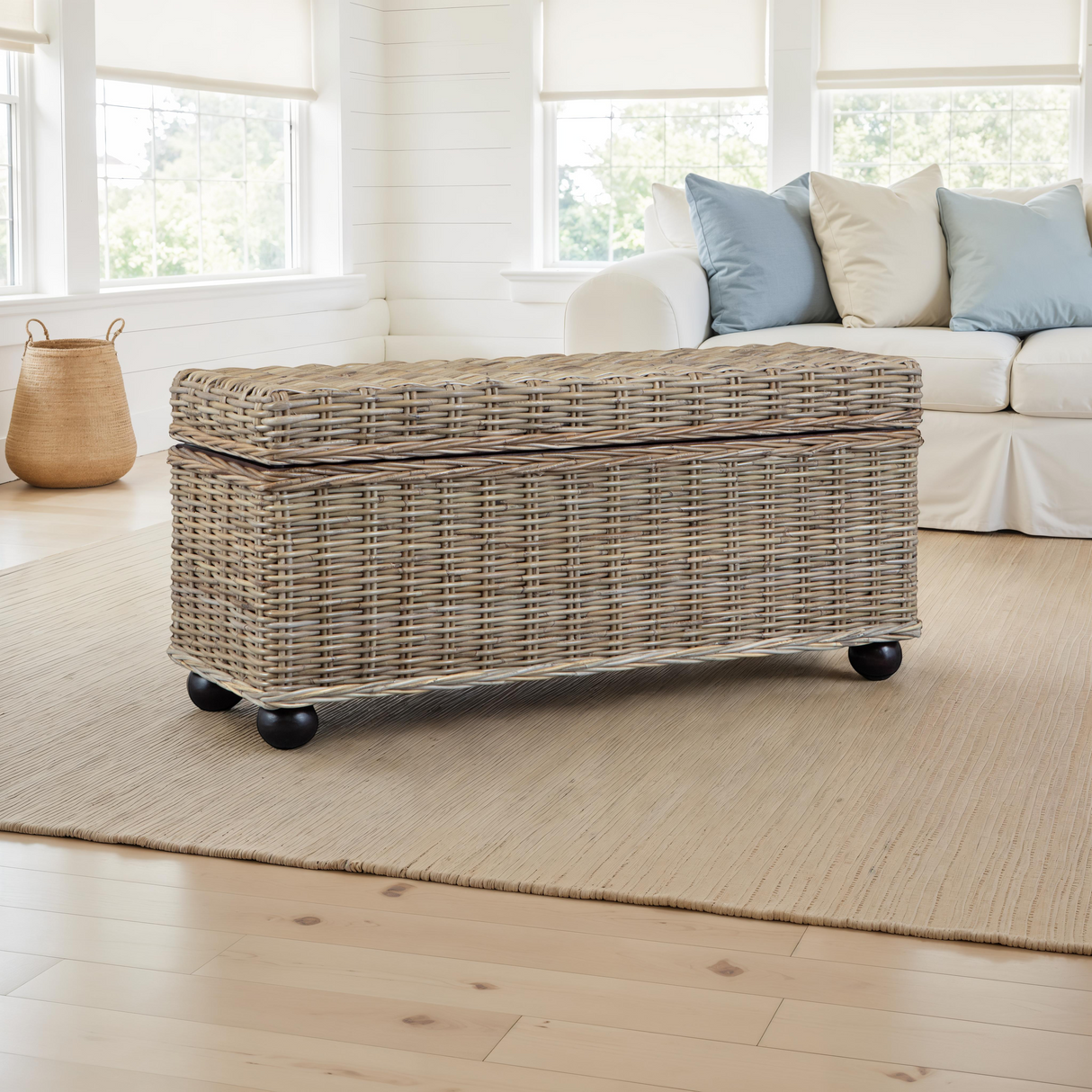 42" Kubu Rattan & Mahogany Lift-Top Storage Trunk