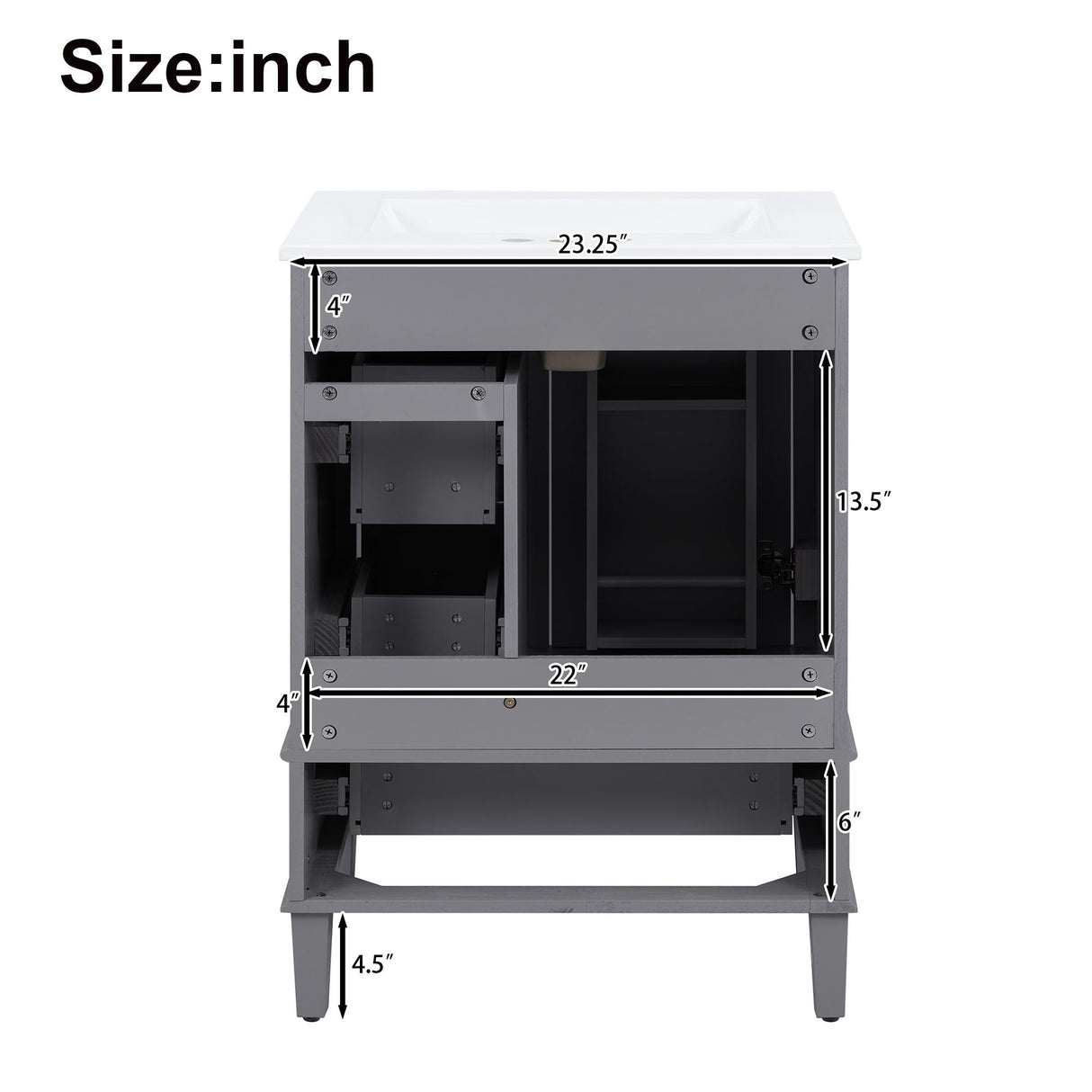 Bathroom Vanity With Integrated Basin, Soft Close Drawers, Door Mounted Double Layer Shelf