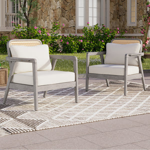 Set of 2 Outdoor Acacia Wood Patio Club Chairs with Cushions