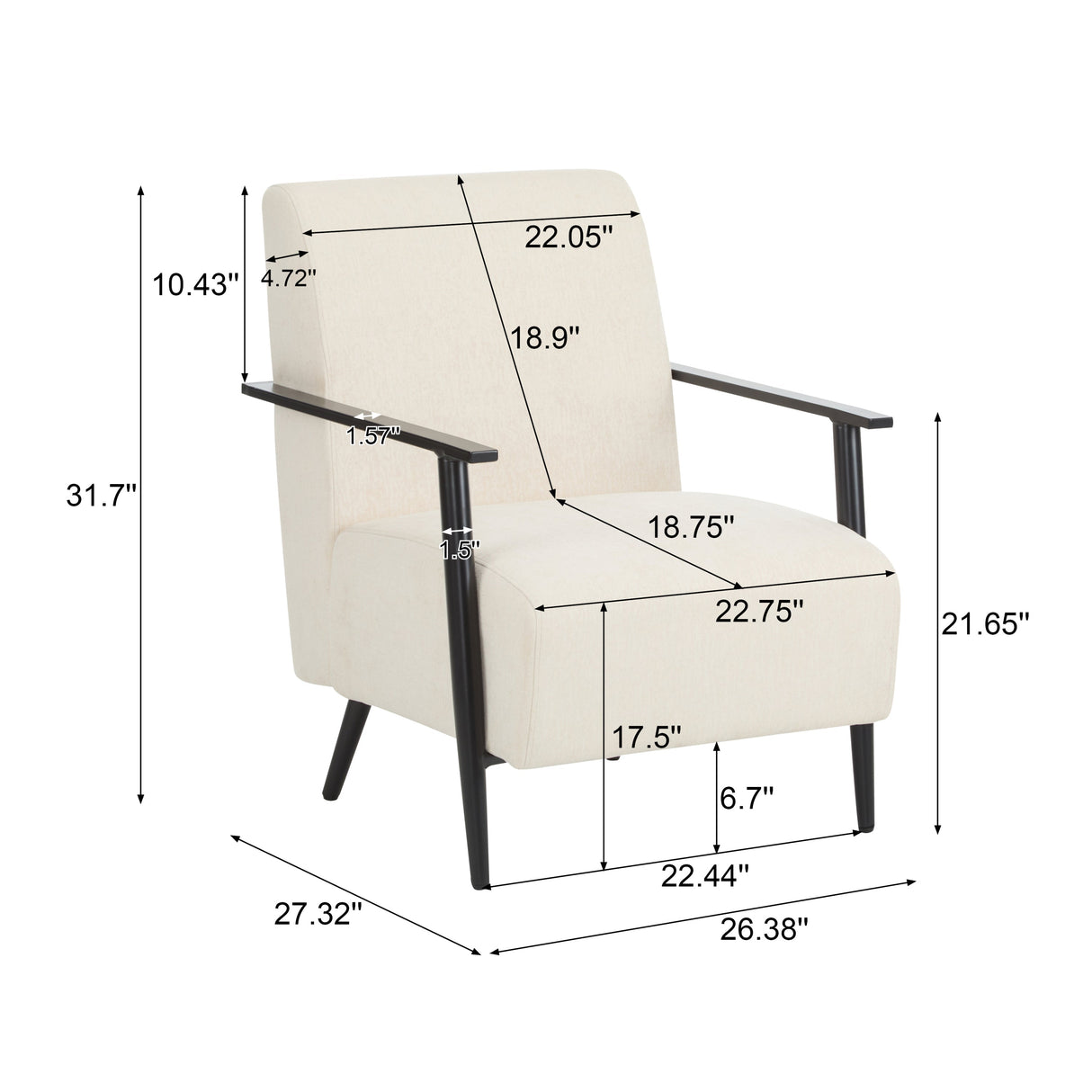 Modern Beige Lounge Chair Set with Polyester Upholstery and Metal Frame26.38' for Living RoomBedroomOffice