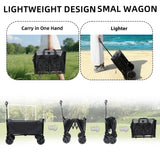 Collapsible Wagon with Wheels - 3 in 1 Lightweight Utility Camping Wagons Carts Foldable (Black)