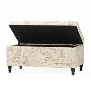 Parisian Upholstered Fabric Storage Ottoman - Beige / Reclaimed Natural
