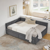 Full Size Upholstered Tufted Bed Frame with Two Drawers