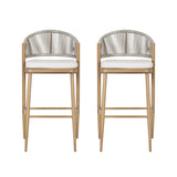 Outdoor Bar Height Metal Frame Counter Stools With Scallop Shaped Backrest & Water Resistant Cushions