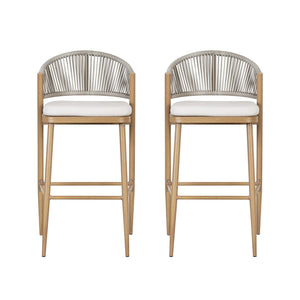 Outdoor Bar Height Metal Frame Counter Stools With Scallop Shaped Backrest & Water Resistant Cushions