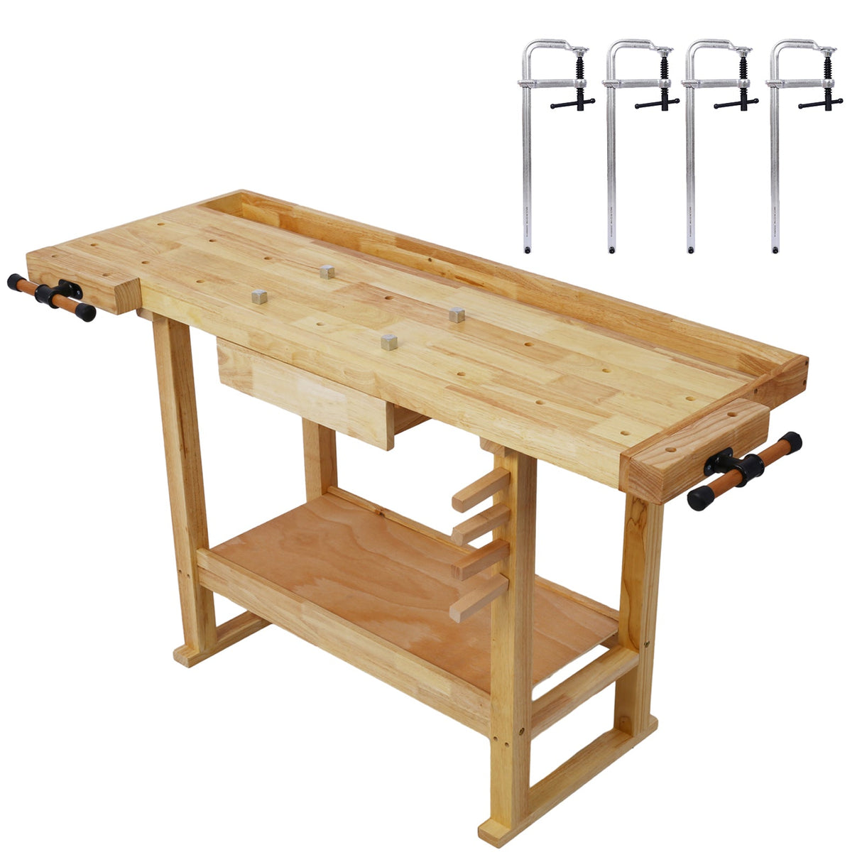 55-Inch Wood Workbench with Bar Clamps