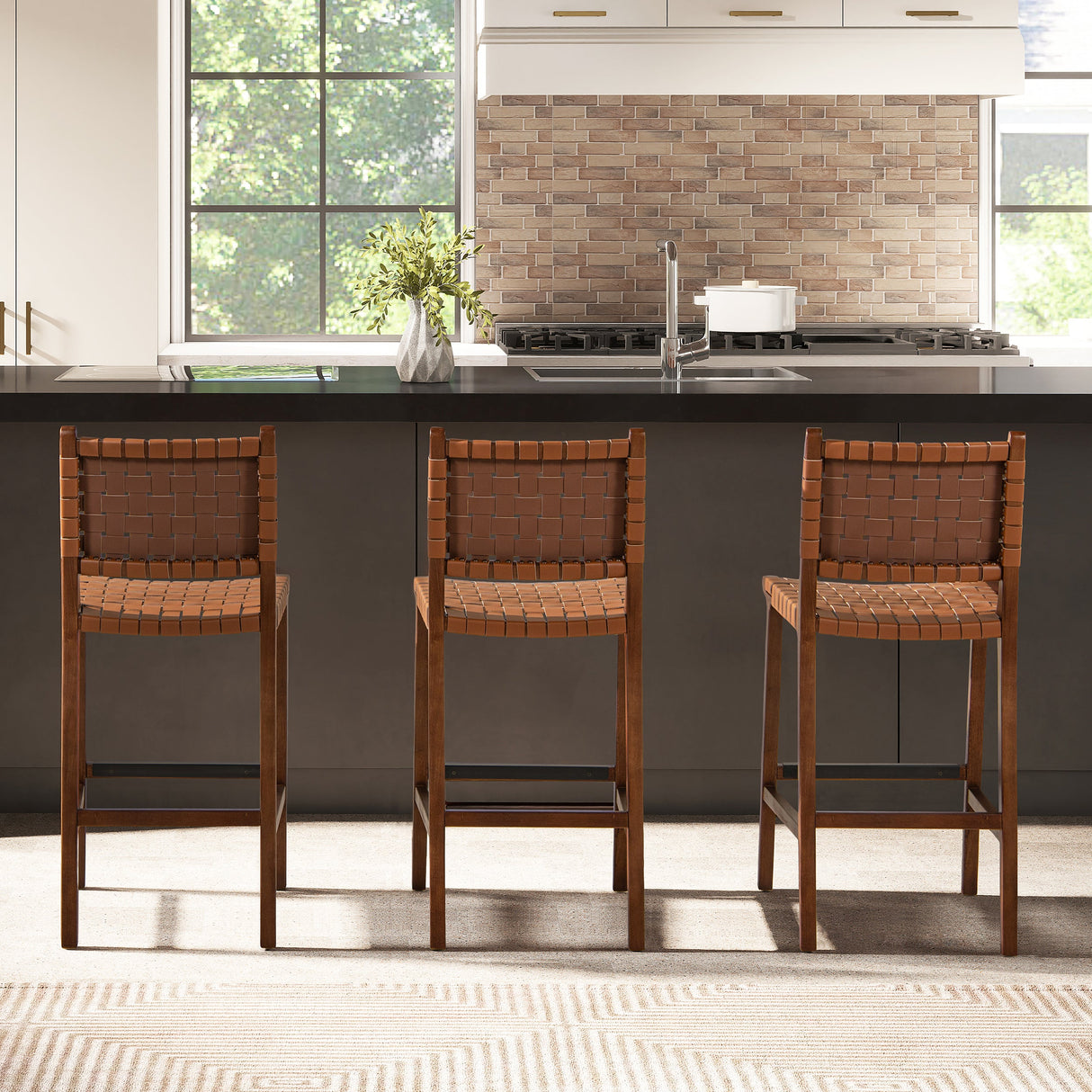 Andre  Woven Leather Counter Stool