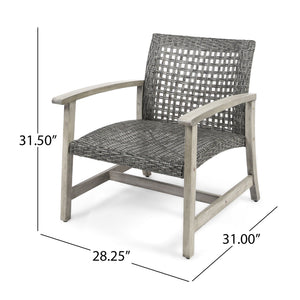 Outdoor Club Chair with Rattan Cover and Acacia Wood Frame - Gray
