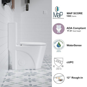 Glossy Tornado Flush 1 Piece Toilet With Dual Flush, Soft Close Seat - Gloss White