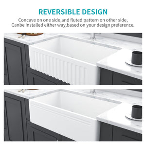 Farmhouse Ceramic Apron Front Single Bowl Kitchen Sink with Durable Design - White or Black