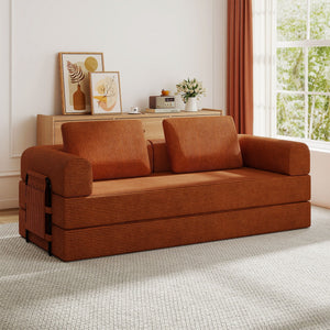 Convertible Sleeper Sofa Bed With Cylindrical Pillow
