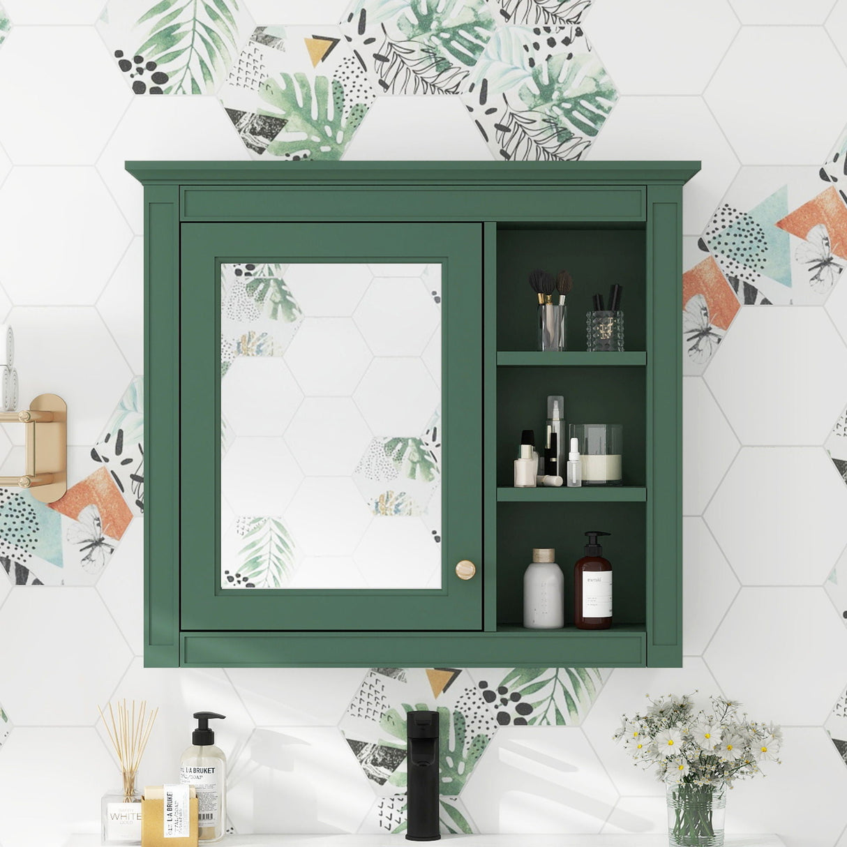 Wall Mounted Medicine Cabinet With Mirror And 3 Open Shelves
