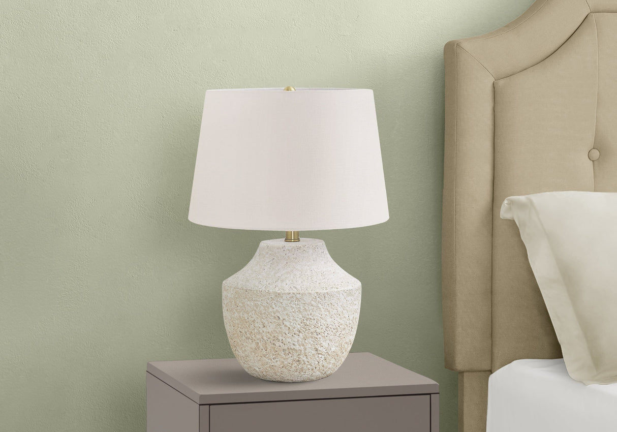 Modern Cream Concrete Table Lamp with Ivory Shade
