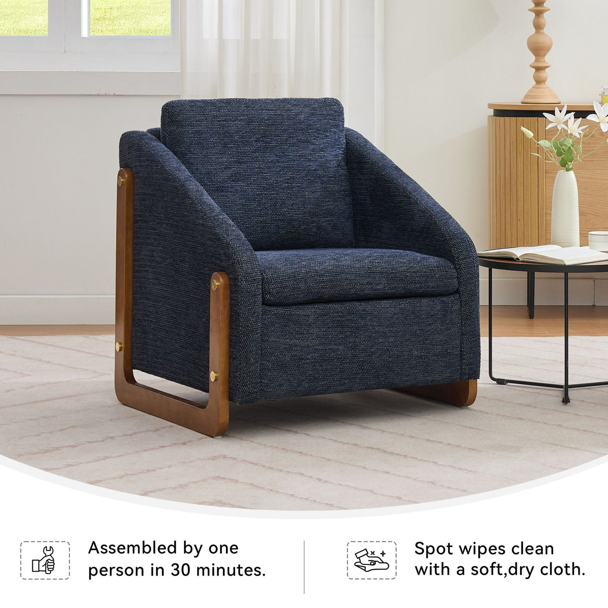 Modern Upholstered Armchair With Wooden Side Frame
