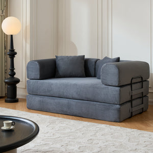59" Convertible Sleeper Sofa Bed with Cylindrical Pillow - Gray