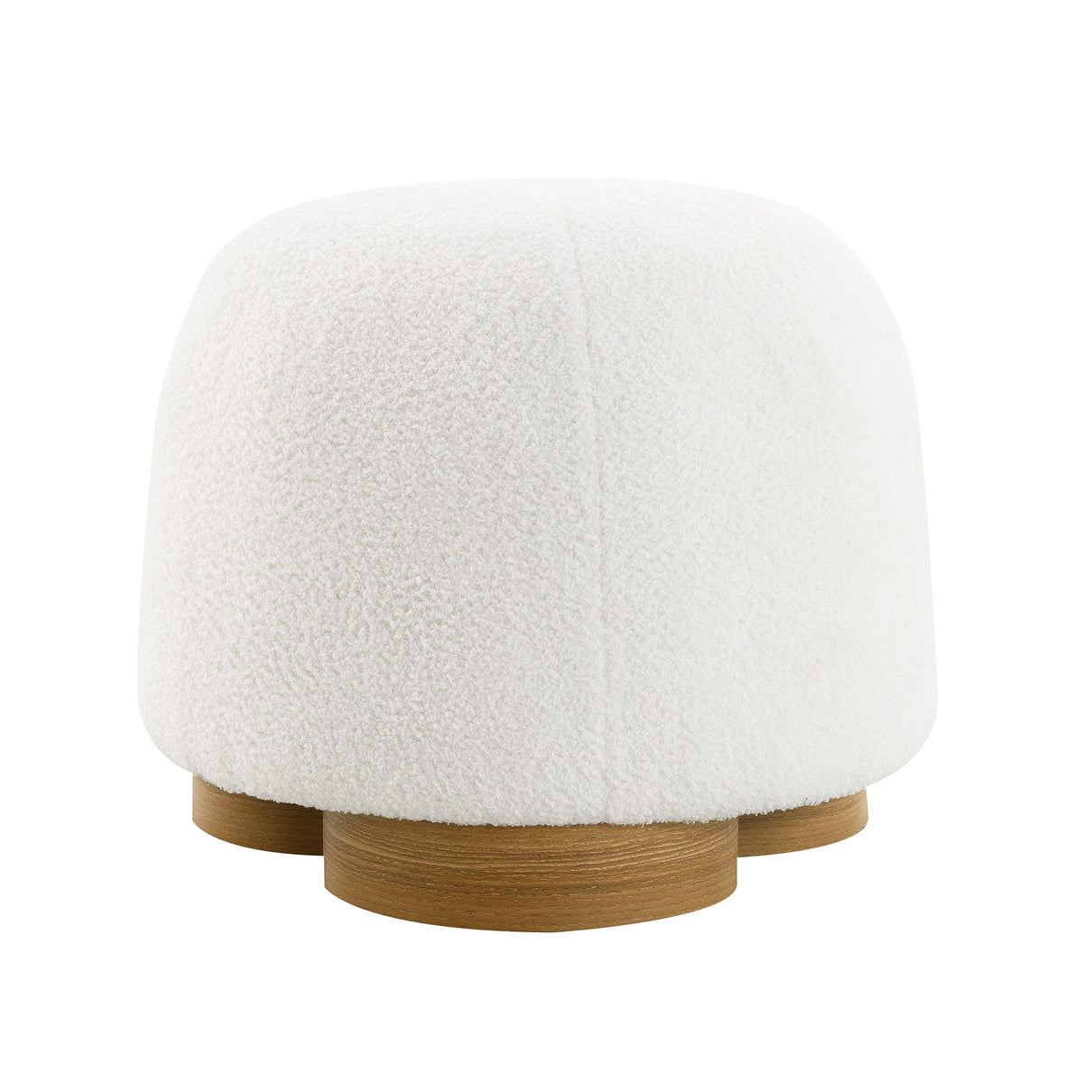 Round Soft Teddy Fabric Upholstered Ottoman with Metal Accents - White or Dark Green