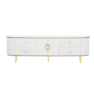 Modern TV Stand For TVs Up To 80", Entertainment Center With 4 Drawers And 1 Cabinet, Wood TV Console Table With And Handles For Living Room - White