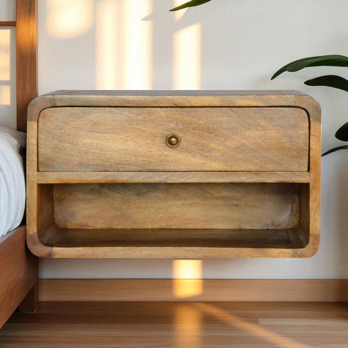 Solid Wood Floating Curve Open Slot Nightstand
