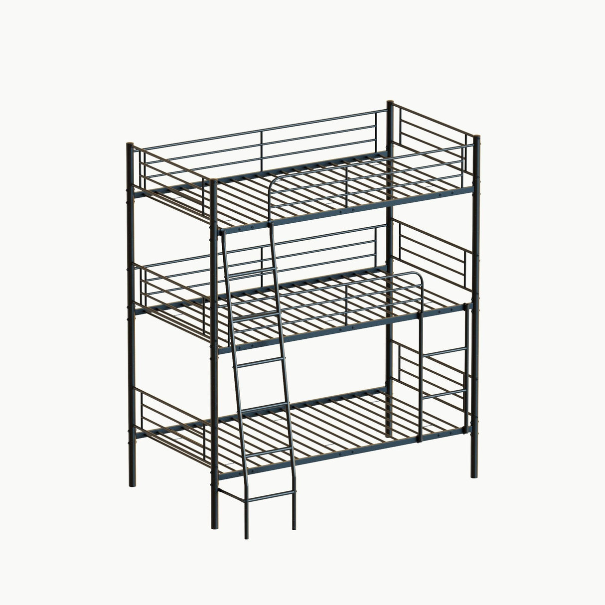 Twin Size Metal Triple Bunk Bed For Bedroom And Dormitory, Convertible Into 3 Separate Beds - Black